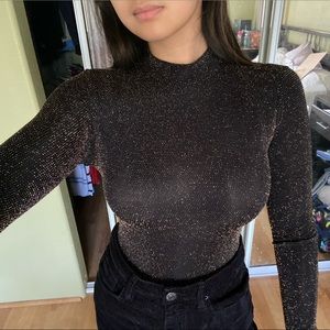 Glitter Sparkle Black Bodysuit - Forever 21